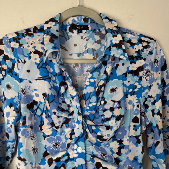 Rails blue floral Lisa ruched button up blouse top S - Picture 4 of 11